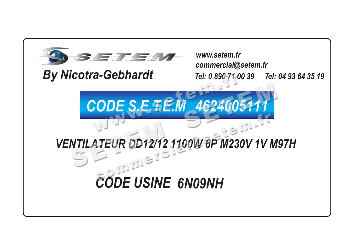 4624005111-VENTILATEUR NICOTRA GEBHARDT DD12/12 1100W 6P M230V 1V M97H *6N09NH* 2