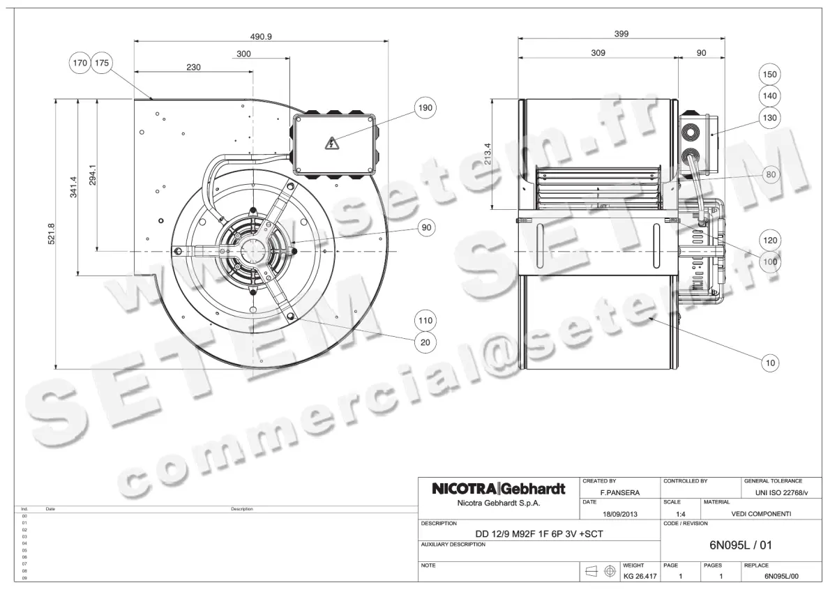 4624005122-VENTILATEUR NICOTRA GEBHARDT DD12/9 736W 6P M230V 3V M92F +BB *6N095L*