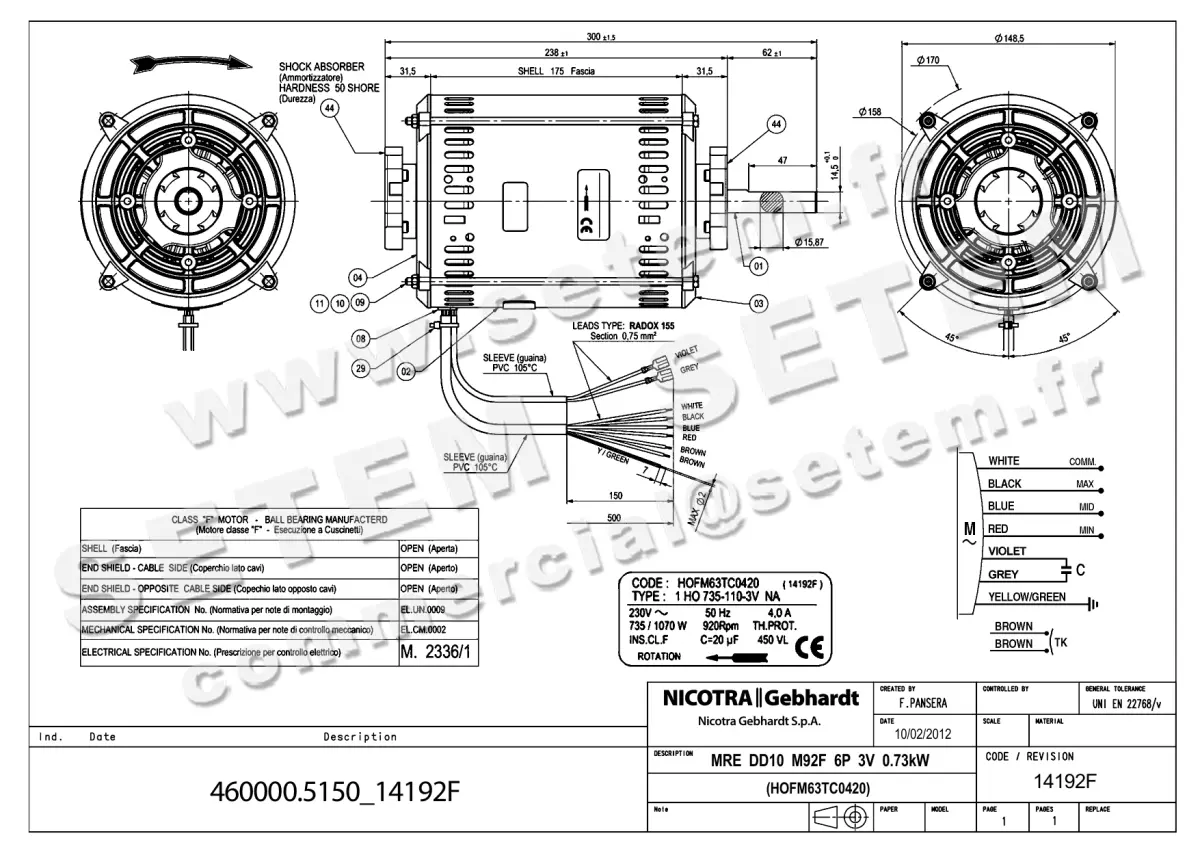 4624005150-MOTEUR NICOTRA GEBHARDT 1HO735.110.3VNA "14192F" *HOFM63TC0420*