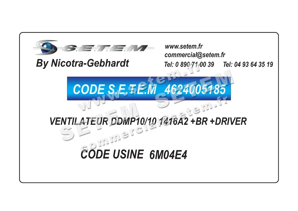 4624005185-VENTILATEUR NICOTRA GEBHARDT DDMP10/10 1416A2 +BR +DRIVER *6M04E4*