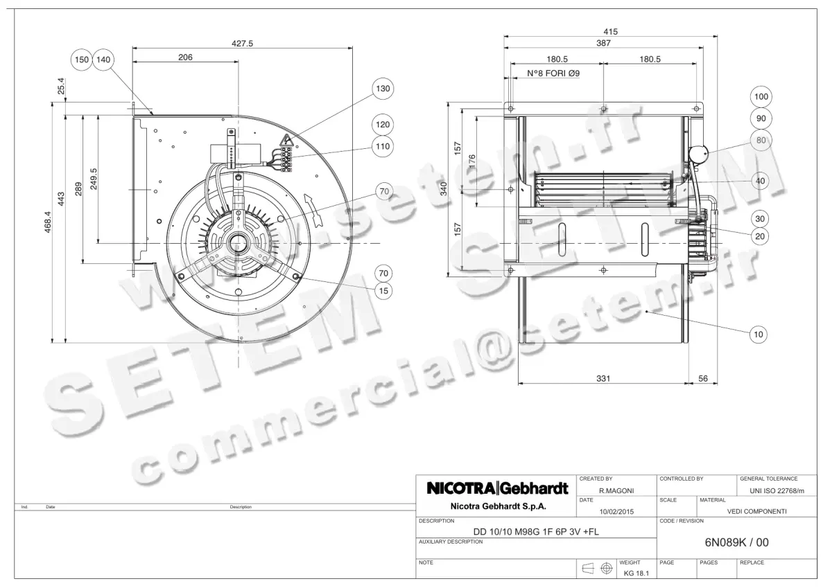 4624005202-VENTILATEUR NICOTRA GEBHARDT DD10/10 500W 6P M230V 3V M98G + BR *6N089K*