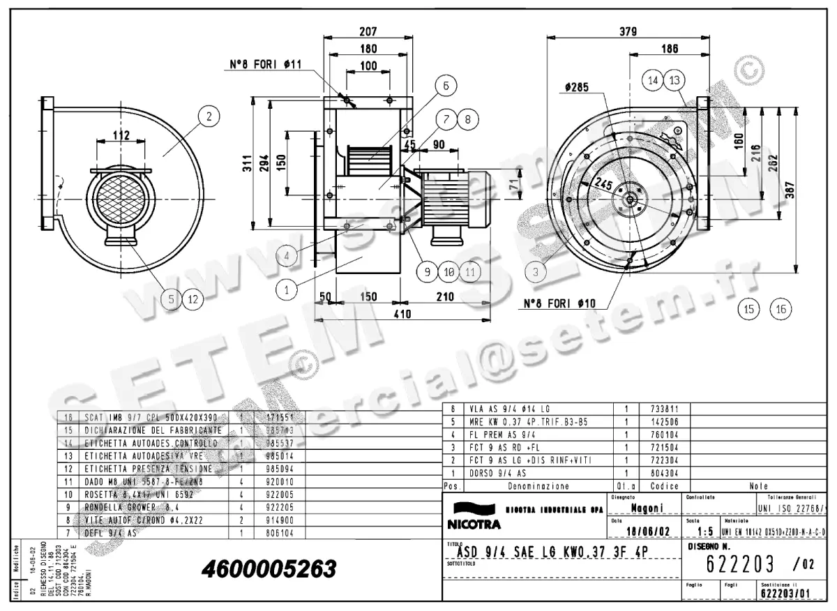 4624005263-VENTILATEUR NICOTRA GEBHARDT ASD9/4LG 0.37KW 4P T230/400V 1V 142506 *622203*