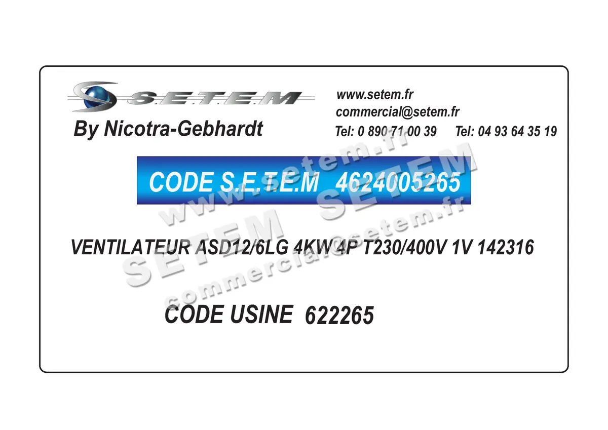 4624005265-VENTILATEUR NICOTRA GEBHARDT ASD12/6LG 4KW 4P T230/400V 1V 142316 *622265* 2
