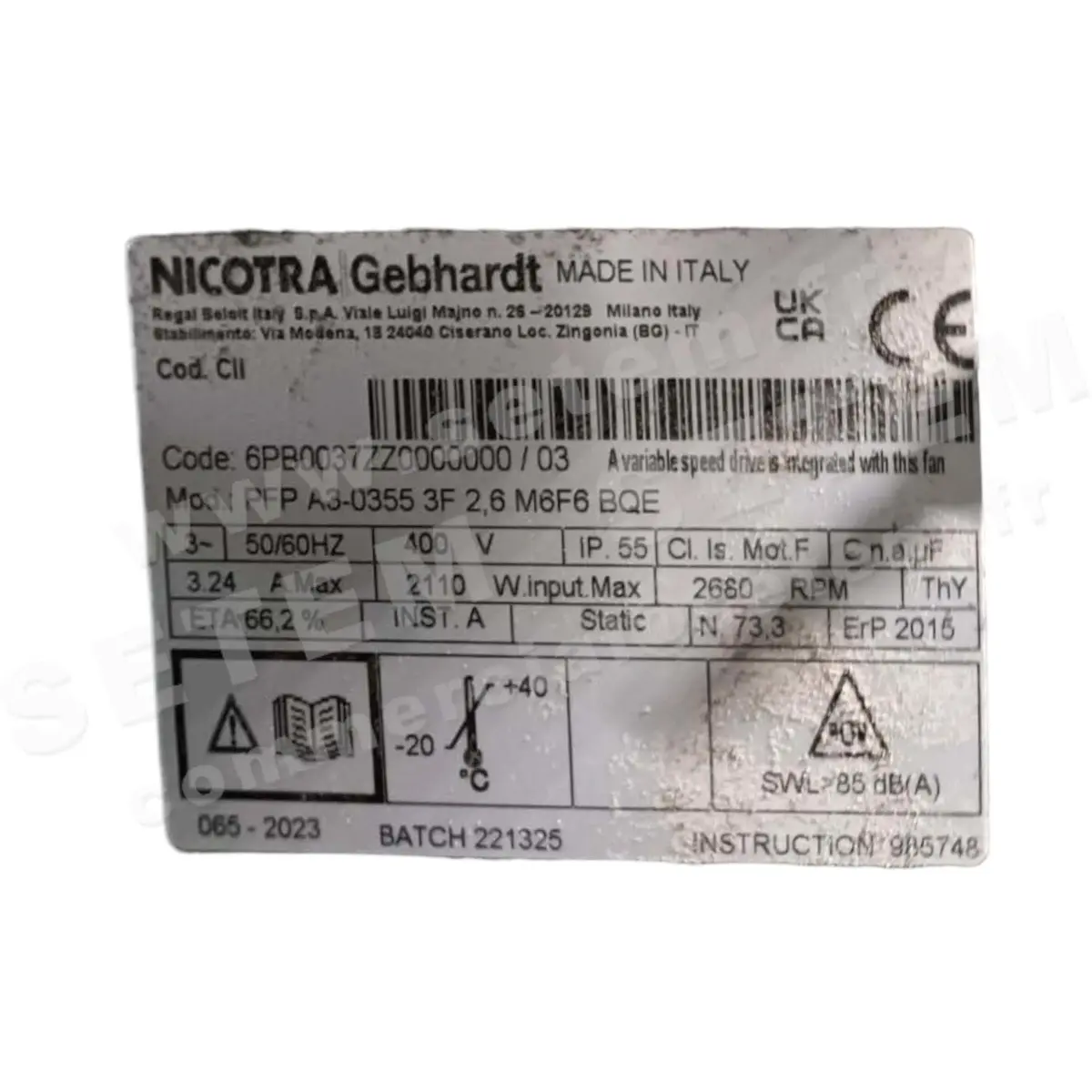 4624005309-MOTEUR NICOTRA GEBHARDT PFP A3-0355 3F 2.6 M6F6 BQE
