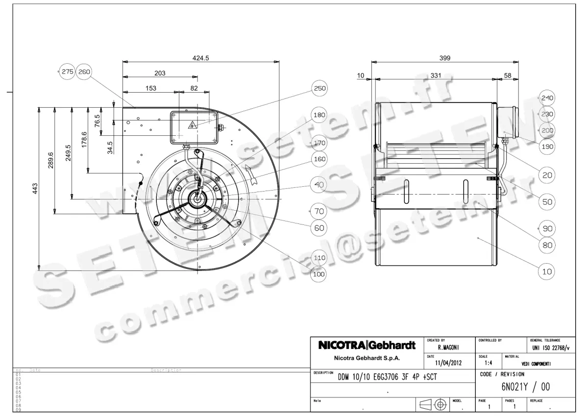 4624005311-VENTILATEUR NICOTRA GEBHARDT DDM10/10 750W 4P T400V 2V E6G3706 +BB *6N021Y* 4