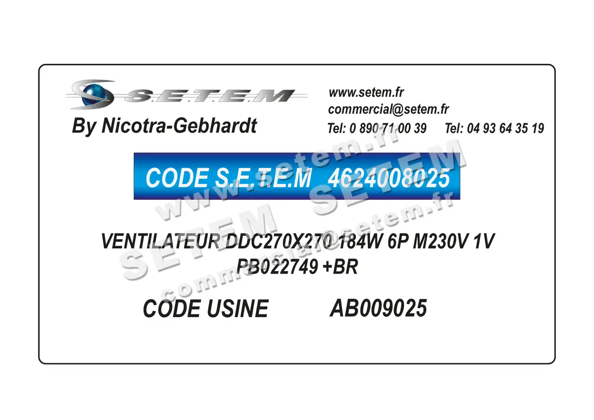 4624008025-VENTILATEUR NICOTRA GEBHARDT DDC270X270 184W 6P M230V 1V PB022749 +BR *AB009025* 5