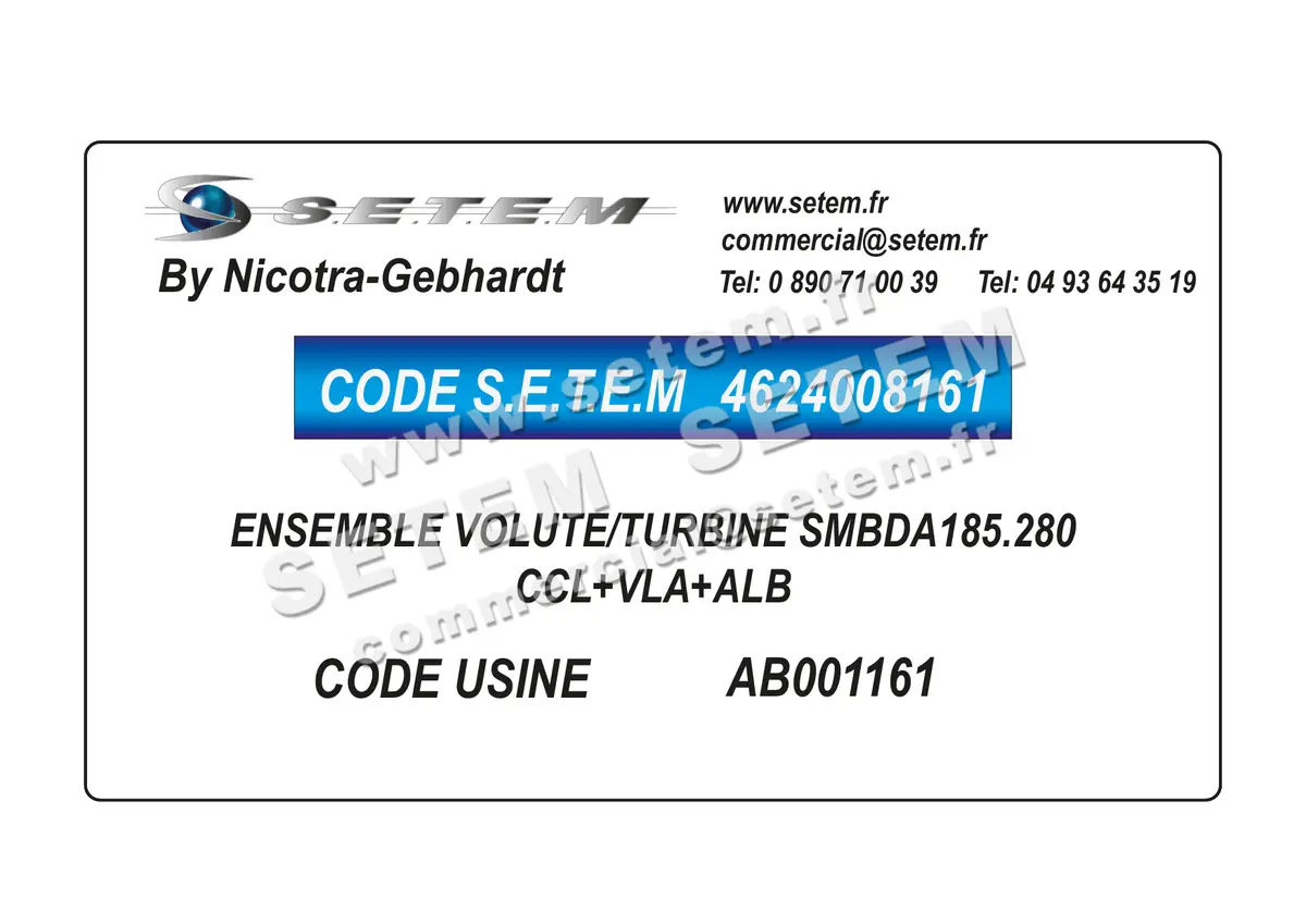 4624008161-ENSEMBLE VOLUTE/TURBINE NICOTRA GEBHARDT SMBDA185.280 CCL+VLA+ALB *AB001161* 2