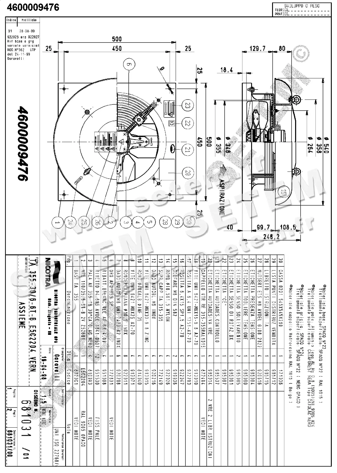 4624009476-TOURELLE NICOTRA GEBHARDT TA355 6P T400V 1V *681031*