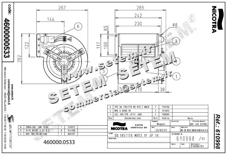 4624500533-VENTILATEUR NICOTRA DD185/176 105W 4P M230V 1V M053 *610998* 3