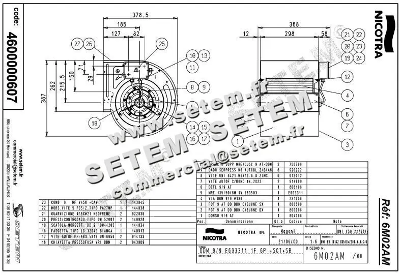 4624500607-VENTILATEUR NICOTRA DDM9/9 200W 6P M230V 1V E6G3311 +PI+BB *6M02AM* 2