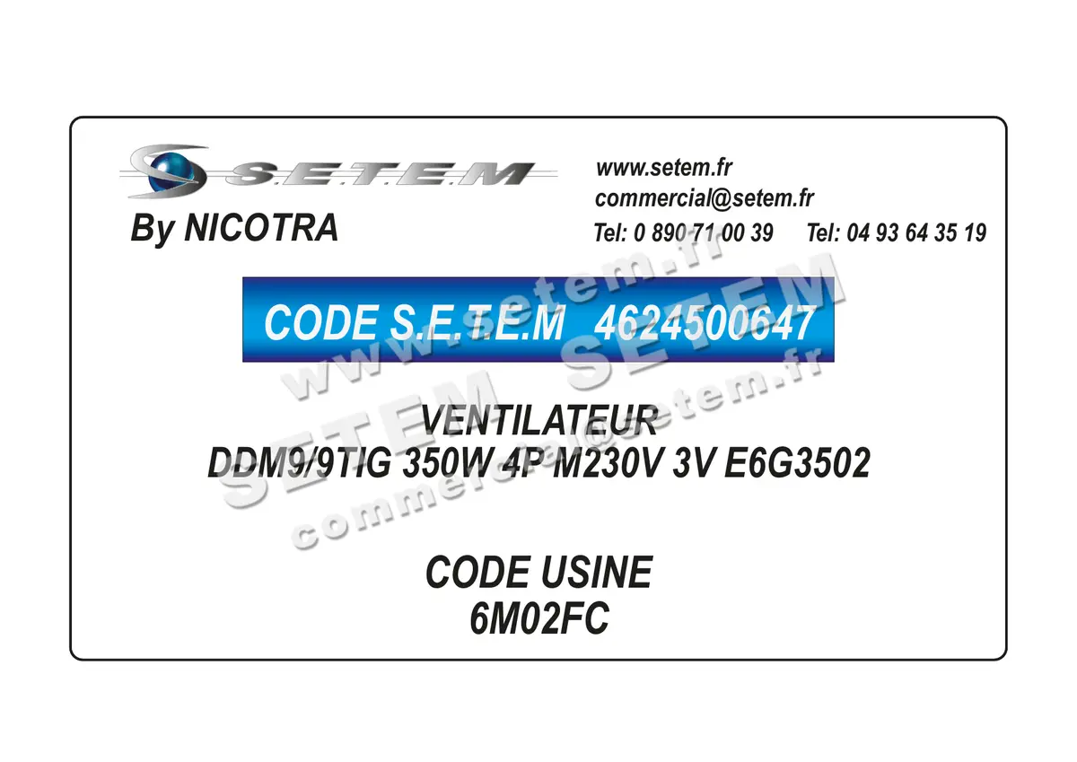 4624500647-VENTILATEUR NICOTRA DDM9/9TIG 350W 4P M230V 3V E6G3502 *6M02FC*