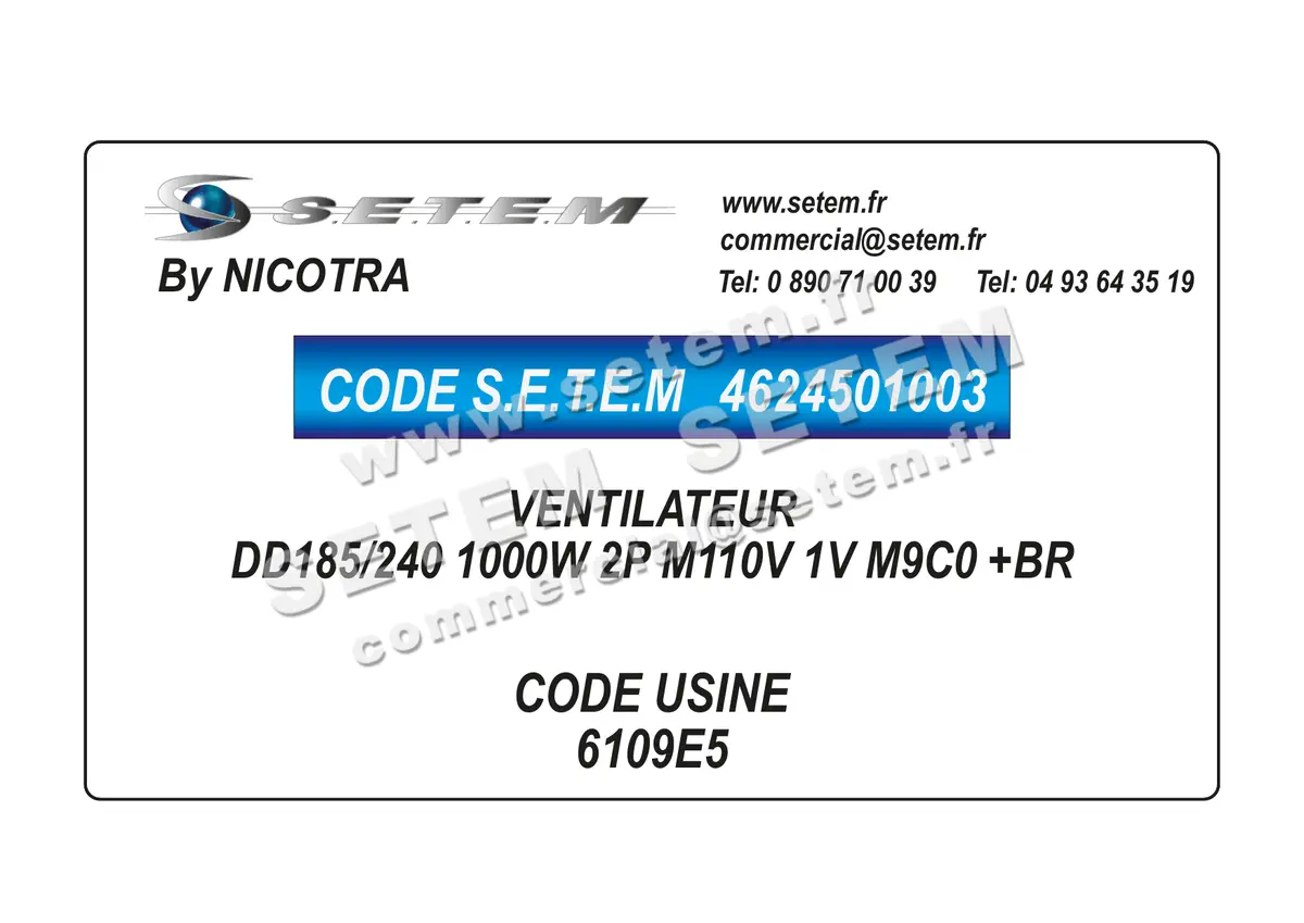 4624501003-VENTILATEUR NICOTRA DD185/240 1000W 2P M110V 1V M9C0 +BR *610900000*