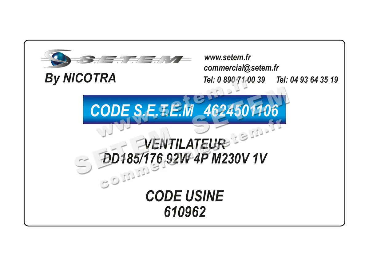 4624501106-VENTILATEUR NICOTRA DD185/176 92W 4P M230V 1V *610962*