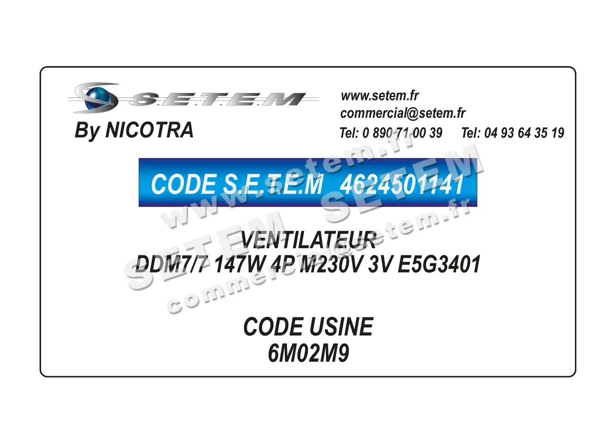 4624501141-VENTILATEUR NICOTRA DDM7/7 147W 4P M230V 3V E5G3401 *6M02M9*