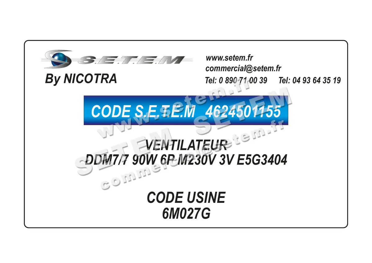 4624501155-VENTILATEUR NICOTRA DDM7/7 90W 6P M230V 3V E5G3404 *6M027G* 2