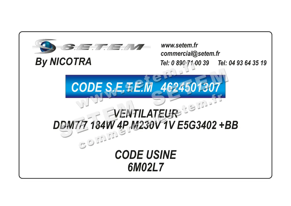 4624501307-VENTILATEUR NICOTRA DDM7/7 184W 4P M230V 1V E5G3402 +BB *6M02L7* 2