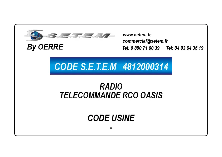 4812000314-RADIO TELECOMMANDE RCO OASIS OERRE