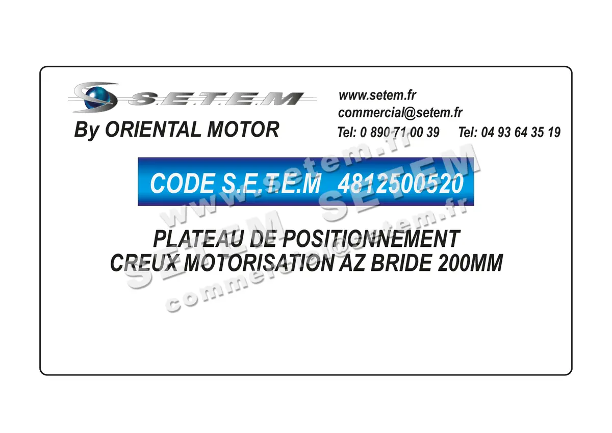 4812500520-PLATEAU DE POSITIONNEMENT CREUX MOTORISATION AZ BRIDE ORIENTAL 200MM