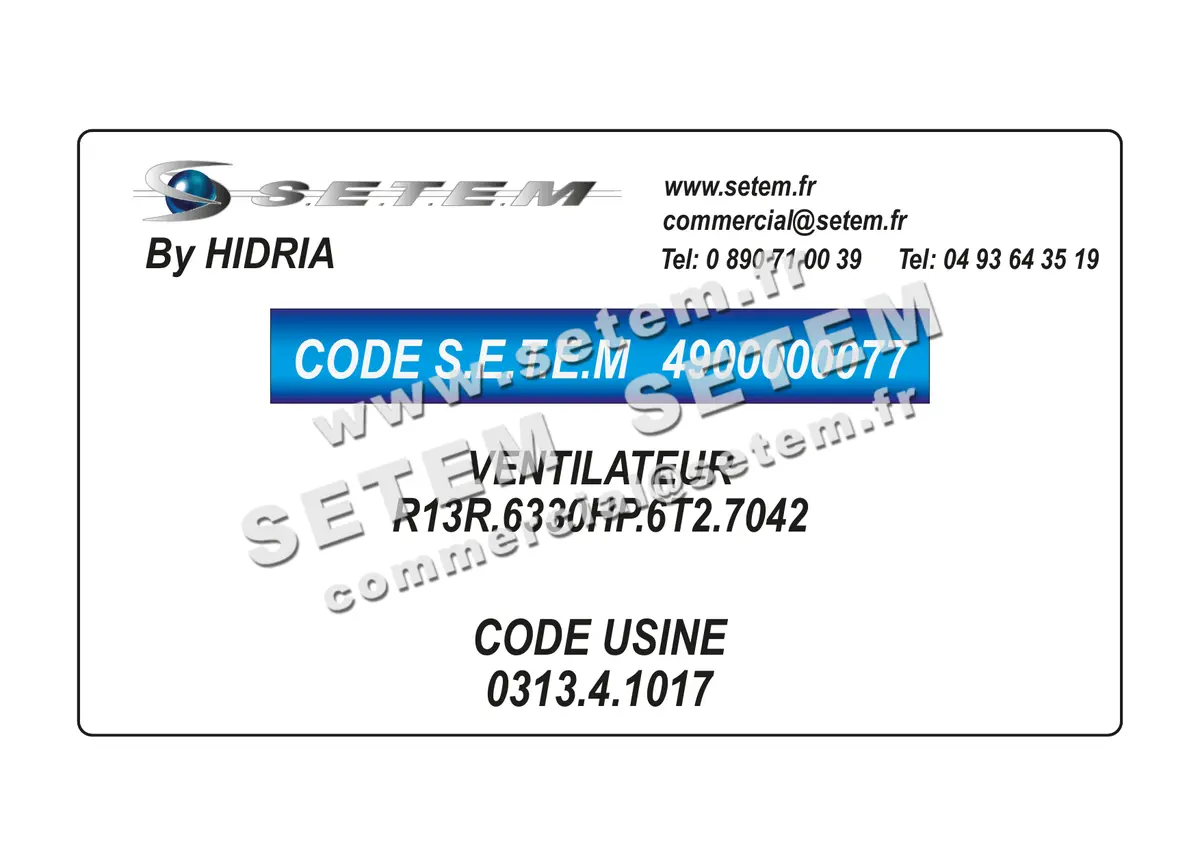 4900000077-VENTILATEUR HF R13R.6330HP.6T2.7042 *0313.4.1017*