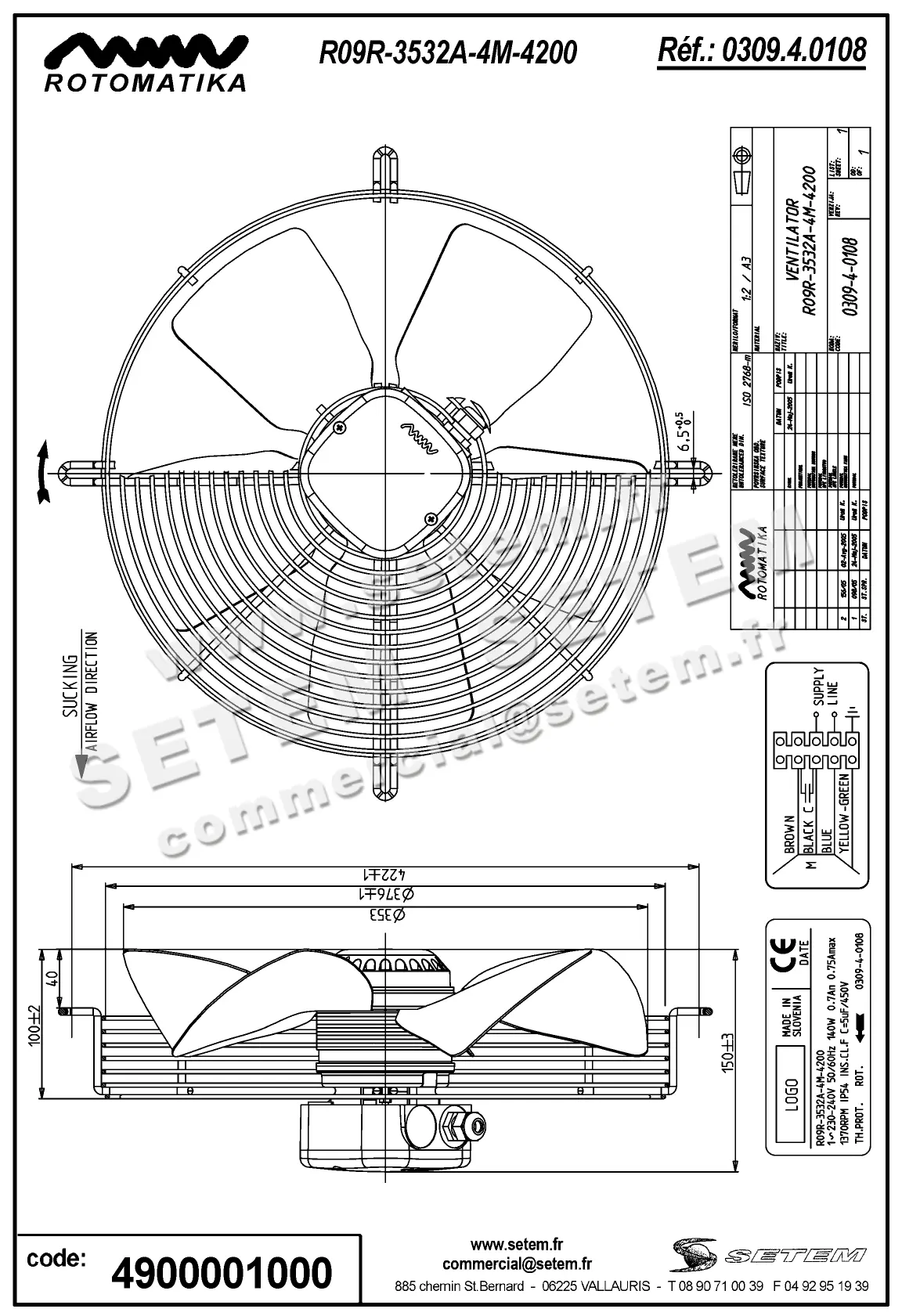 4900001000-VENTILATEUR HF R09R.3532A.4M.4200 *0309.4.0108*