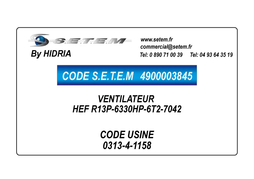 4900003845-VENTILATEUR HIDRIA HEF R13P-6330HP-6T2-7042 *0313-4-1158* 2