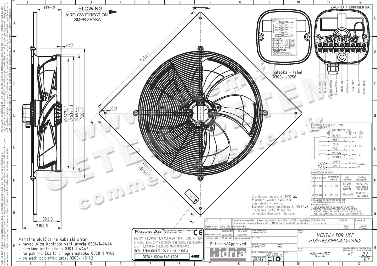 4900003845-VENTILATEUR HIDRIA HEF R13P-6330HP-6T2-7042 *0313-4-1158*