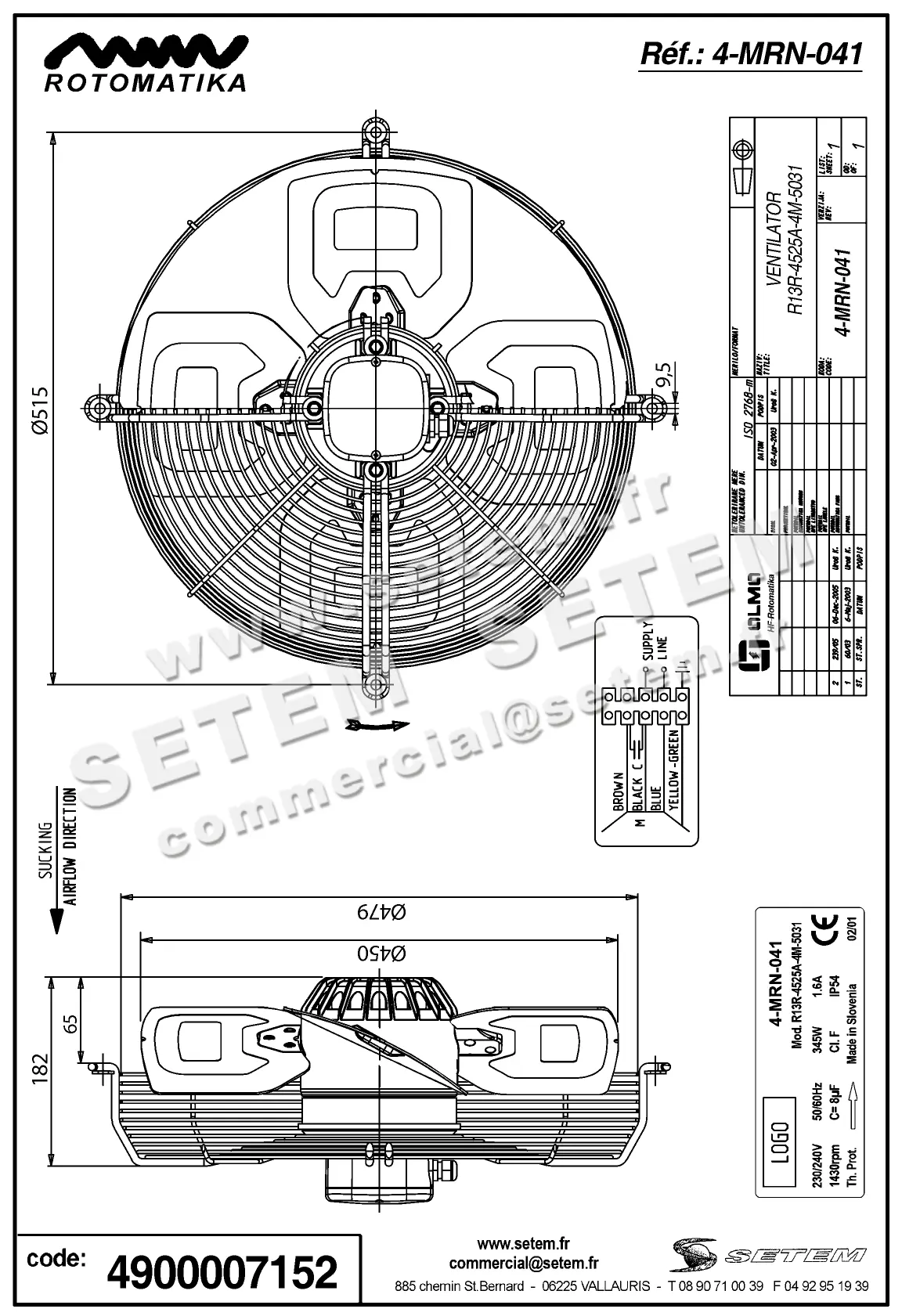 4900007152-VENTILATEUR HF R13R.4525A.4M.5031 *4MRN041* 2