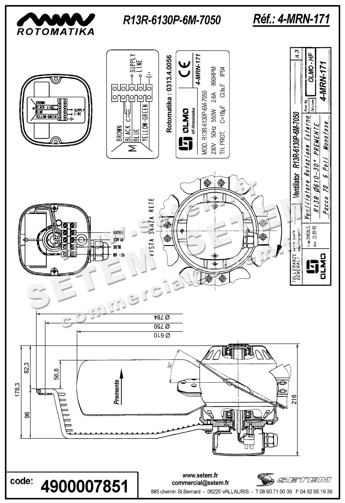 4900007851-VENTILATEUR HF R13R.6130P.6M.7050 *4MRN171* 2