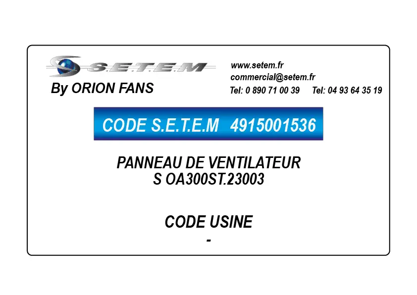 4915001536-PANNEAU DE VENTILATEUR ORION S OA300ST.23003