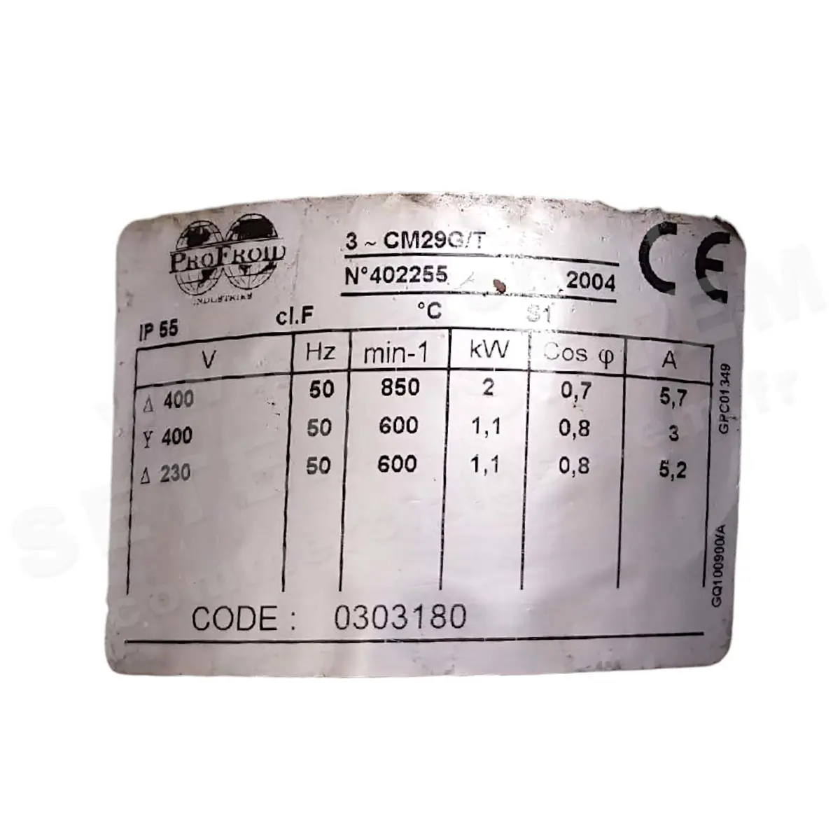 5167000007-MOTEUR PROFROID CM29G/T 2000/1100W 6/8P T230/400V "0303180"