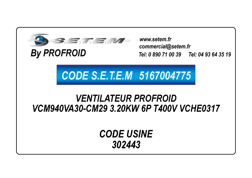 5167004775-VENTILATEUR PROFROID VCM940VA30-CM29 3.20KW 6P T400V VCHE0317 *302443*