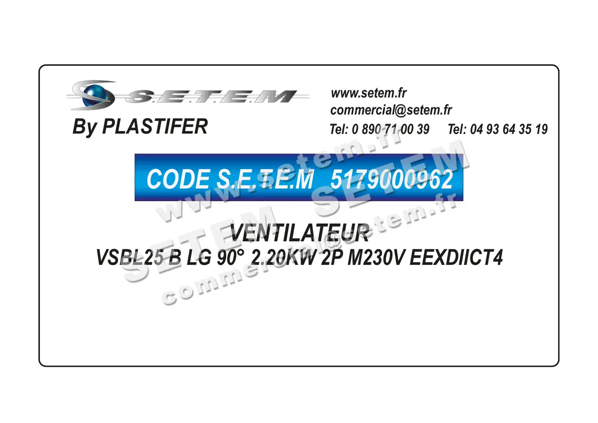 5179000962-VENTILATEUR PLASTIFER VSBL25 B LG 90° 2.20KW 2P M230V EEXDIICT4