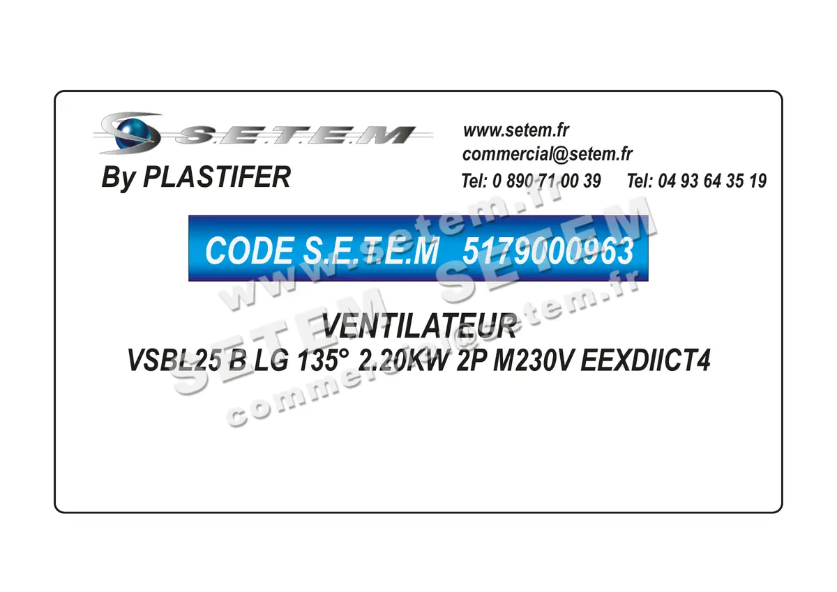 5179000963-VENTILATEUR PLASTIFER VSBL25 B LG 135° 2.20KW 2P M230V EEXDIICT4