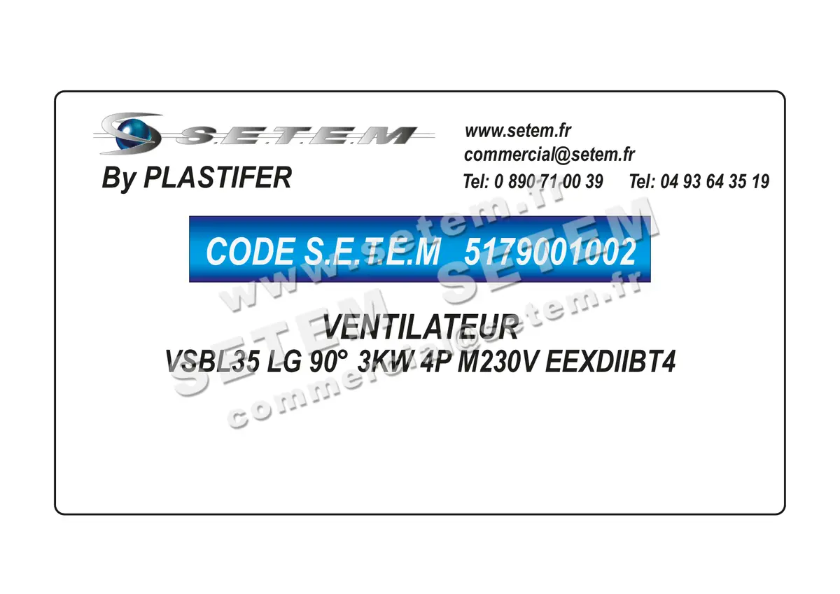 5179001002-VENTILATEUR PLASTIFER VSBL35 LG 90° 3KW 4P M230V EEXDIIBT4