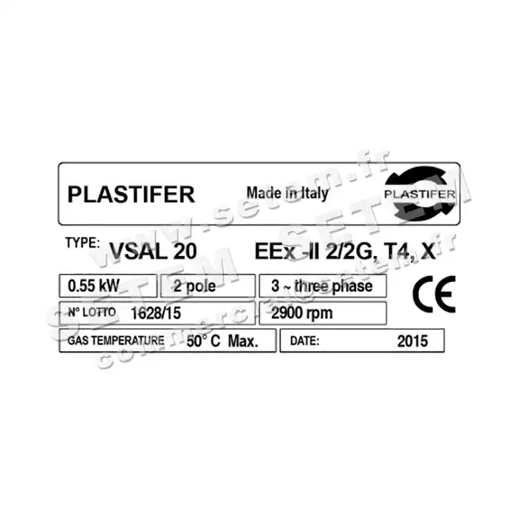 5179001430-VENTILATEUR PLASTIFER VSAL20 LG 0° 0.55KW 2P T230/400V EXII2/2GT4X 3