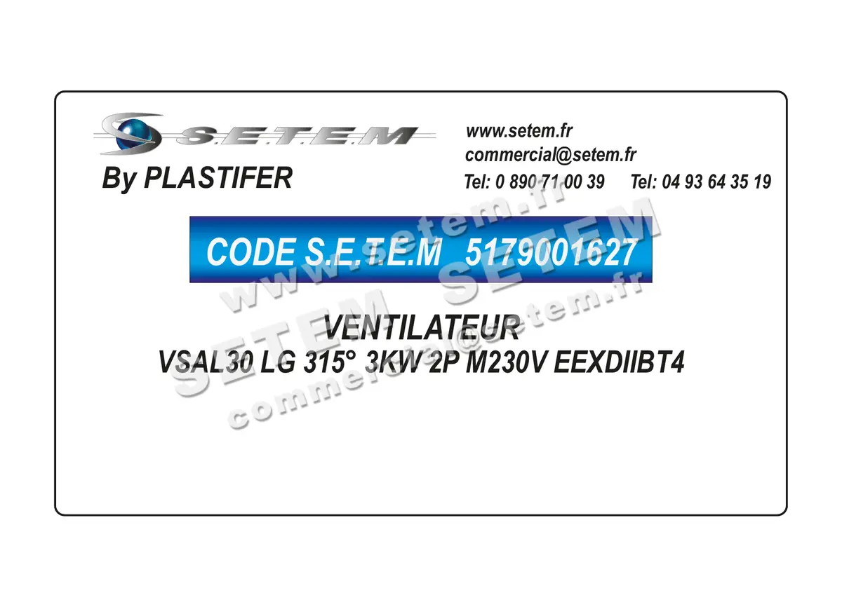 5179001627-VENTILATEUR PLASTIFER VSAL30 LG 315° 3KW 2P M230V EEXDIIBT4