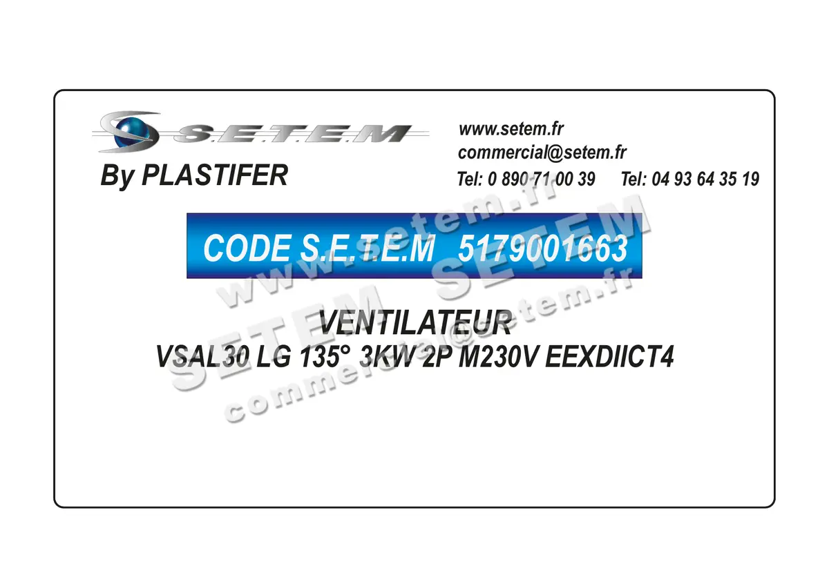 5179001663-VENTILATEUR PLASTIFER VSAL30 LG 135° 3KW 2P M230V EEXDIICT4