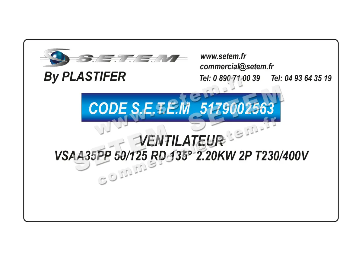 5179002563-VENTILATEUR PLASTIFER VSAA35PP 50/125 RD 135° 2.20KW 2P T230/400V