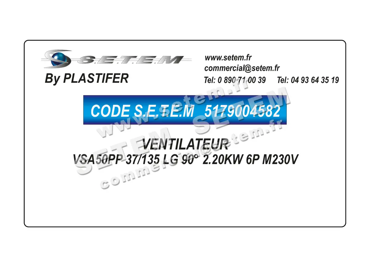 5179004582-VENTILATEUR PLASTIFER VSA50PP 37/135 LG 90° 2.20KW 6P M230V