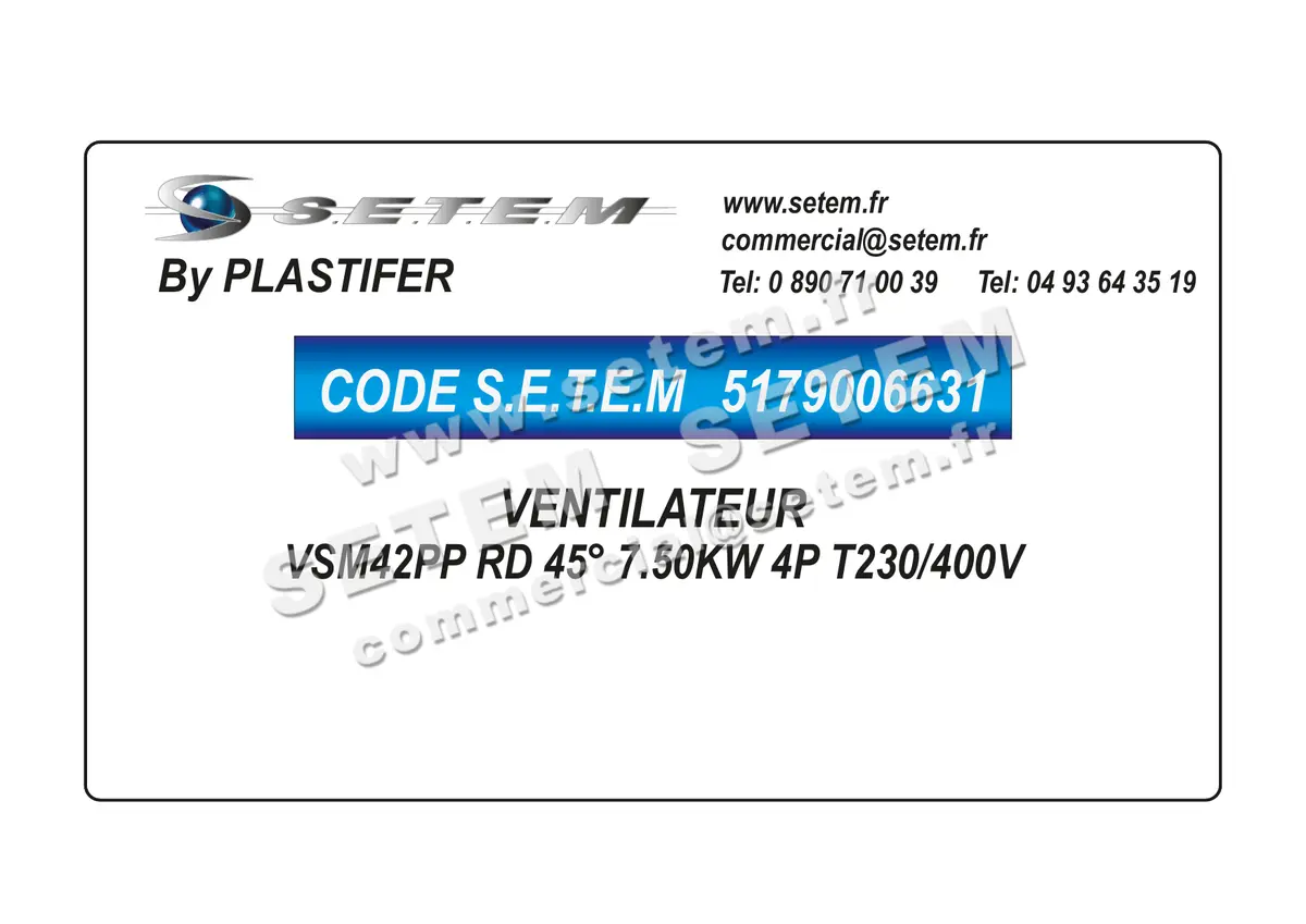 5179006631-VENTILATEUR PLASTIFER VSM42PP RD 45° 7.50KW 4P T230/400V