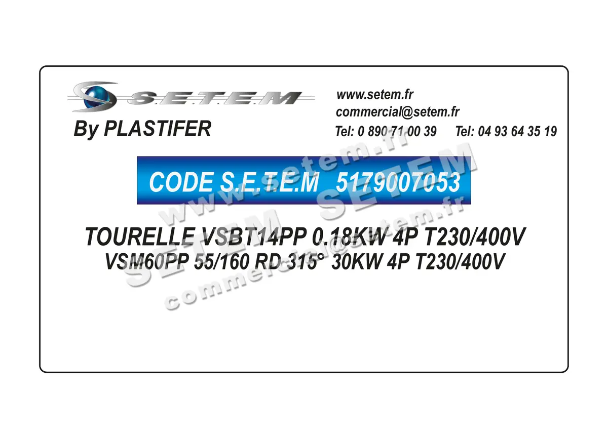 5179007053-TOURELLE PLASTIFER VSBT14PP 0.18KW 4P T230/400V 2