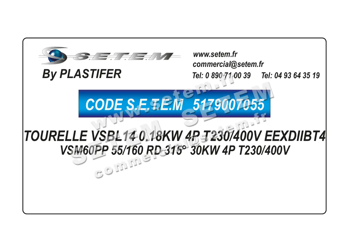 5179007055-TOURELLE PLASTIFER VSBL14 0.18KW 4P T230/400V EEXDIIBT4