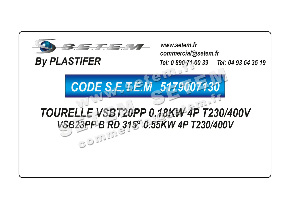 5179007130-TOURELLE PLASTIFER VSBT20PP 0.18KW 4P T230/400V