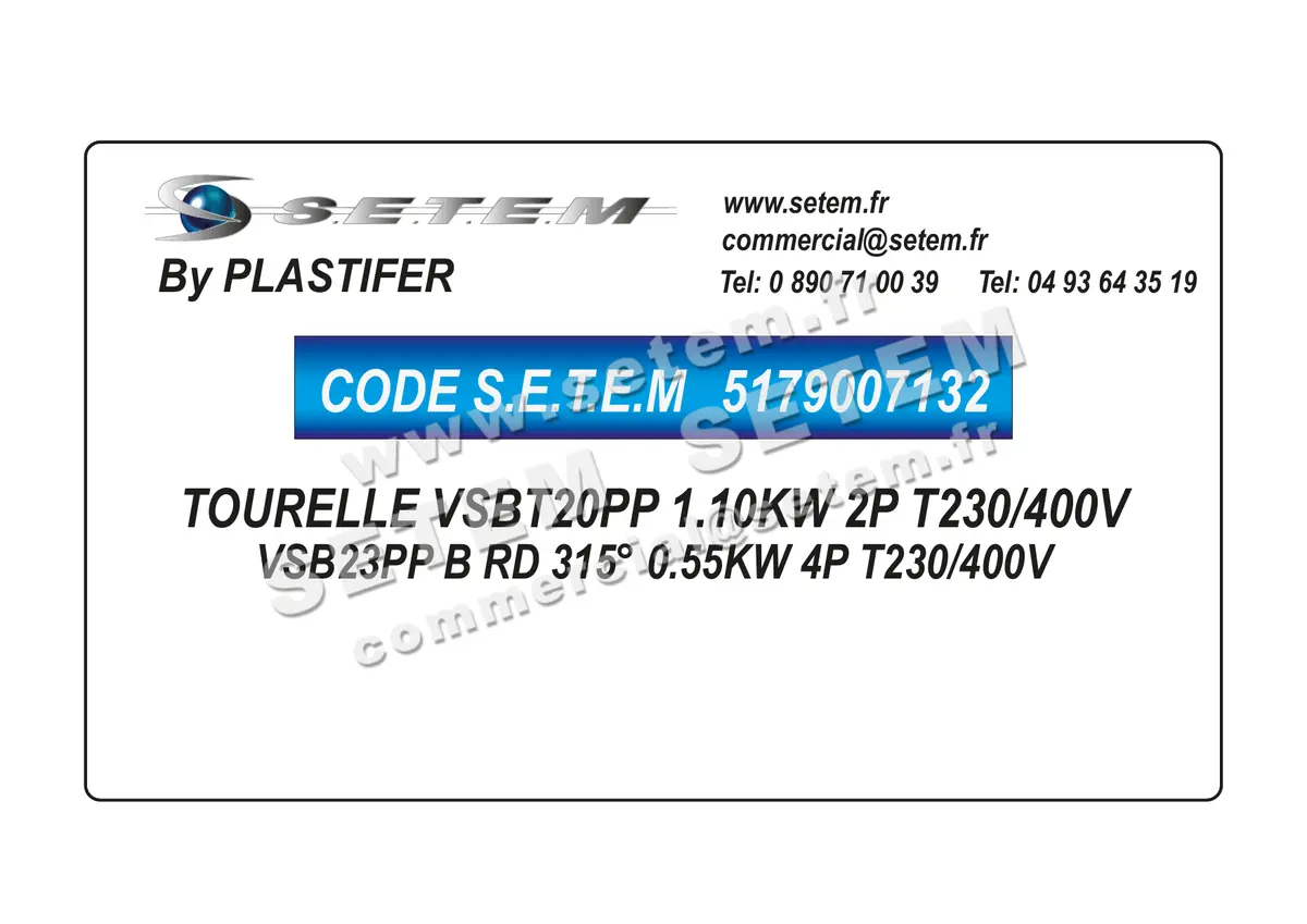 5179007132-TOURELLE PLASTIFER VSBT20PP 1.10KW 2P T230/400V