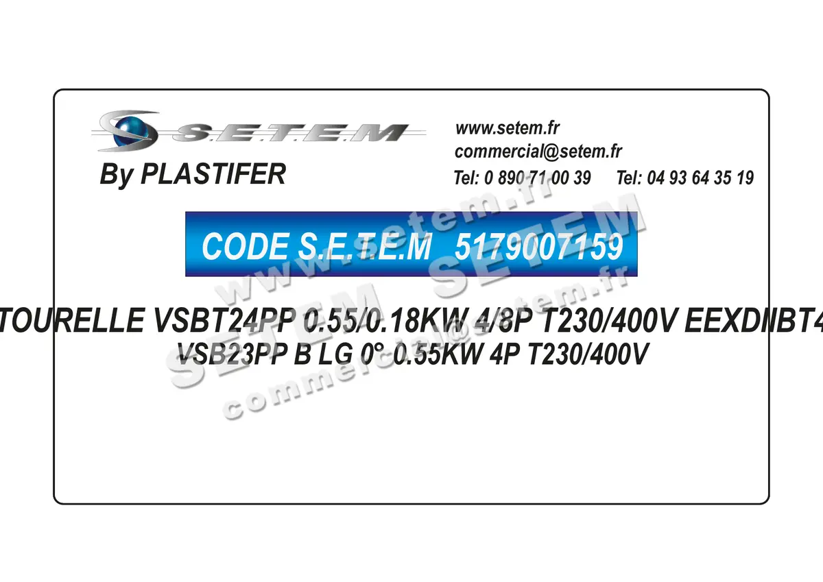 5179007159-TOURELLE PLASTIFER VSBT24PP 0.55/0.18KW 4/8P T230/400V EEXDIIBT4