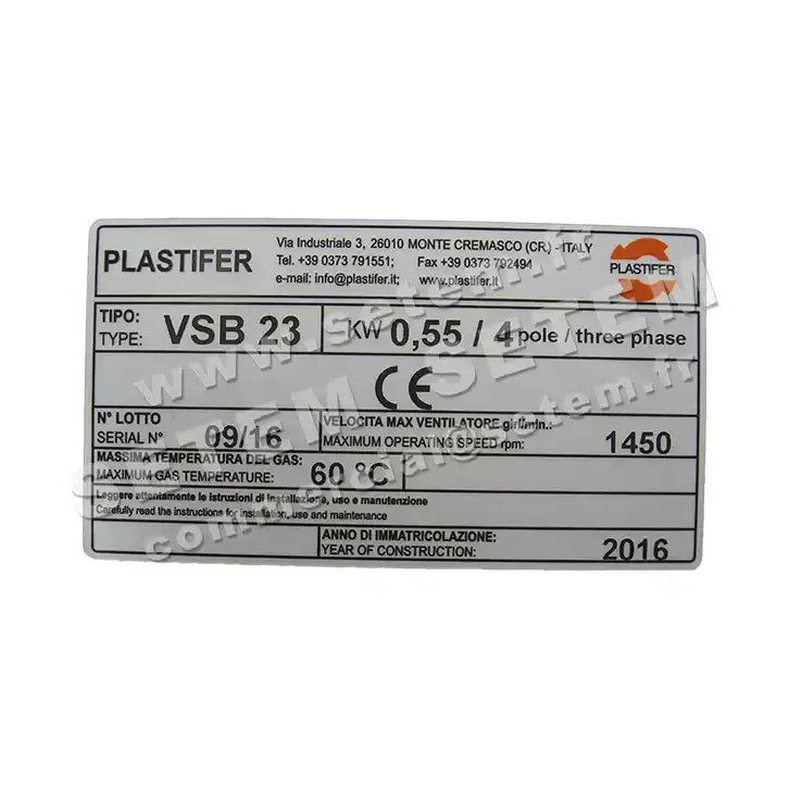 5179007160-VENTILATEUR PLASTIFER VSB23PP B LG 0° 0.55KW 4P T230/400V 2