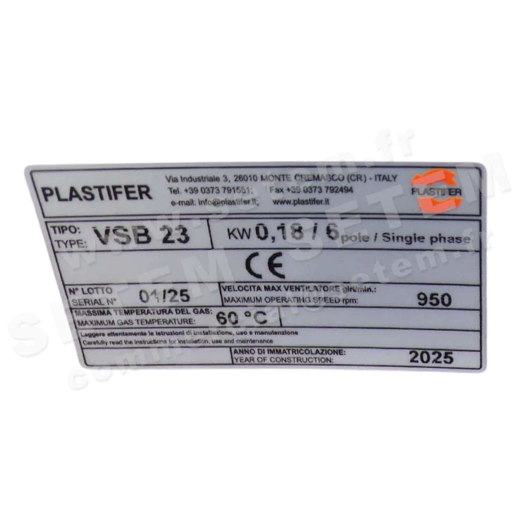 5179007182-VENTILATEUR PLASTIFER VSB23PP B LG 90° 0.18KW 6P M230V 2