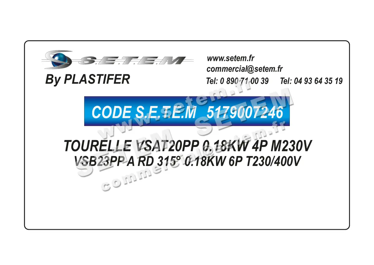 5179007246-TOURELLE PLASTIFER VSAT20PP 0.18KW 4P M230V