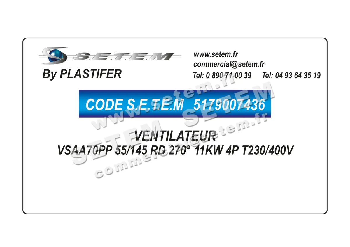 5179007436-VENTILATEUR PLASTIFER VSAA70PP 55/145 RD 270° 11KW 4P T230/400V