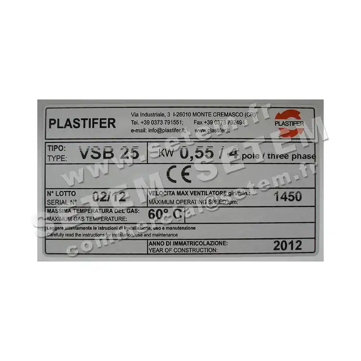 5179008280-VENTILATEUR PLASTIFER VSB25PP A RD 0° 0.55KW 4P T230/400V 2